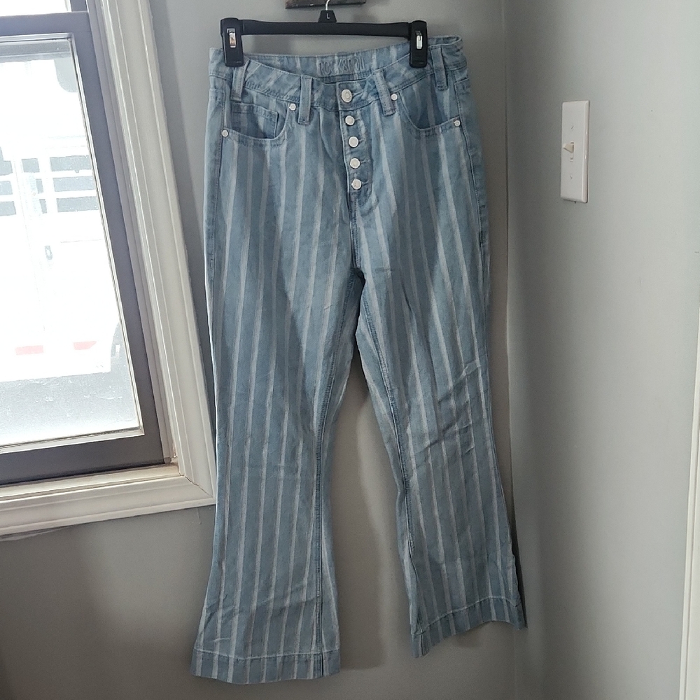 Rock  & Roll High Rise Trouser Striped Blue Women's Jeans Button Fly